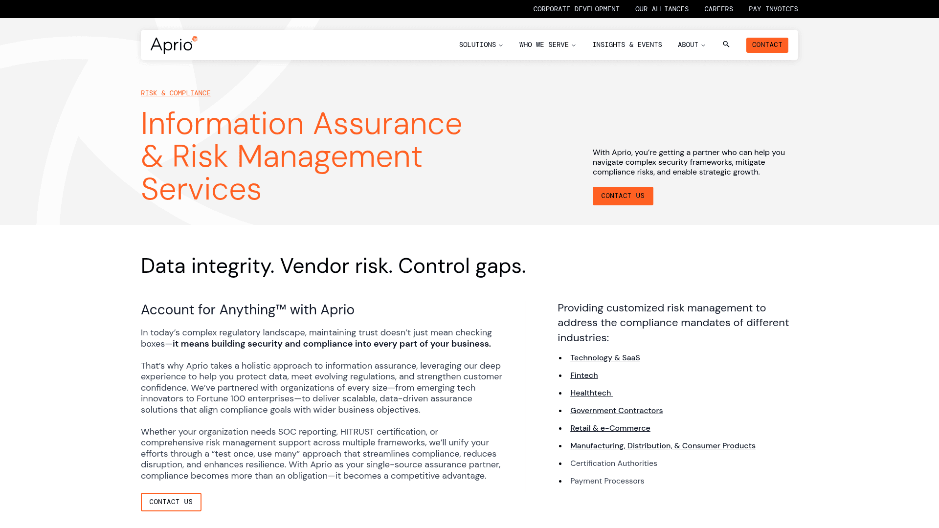 Aprio Compliance Services website screenshot