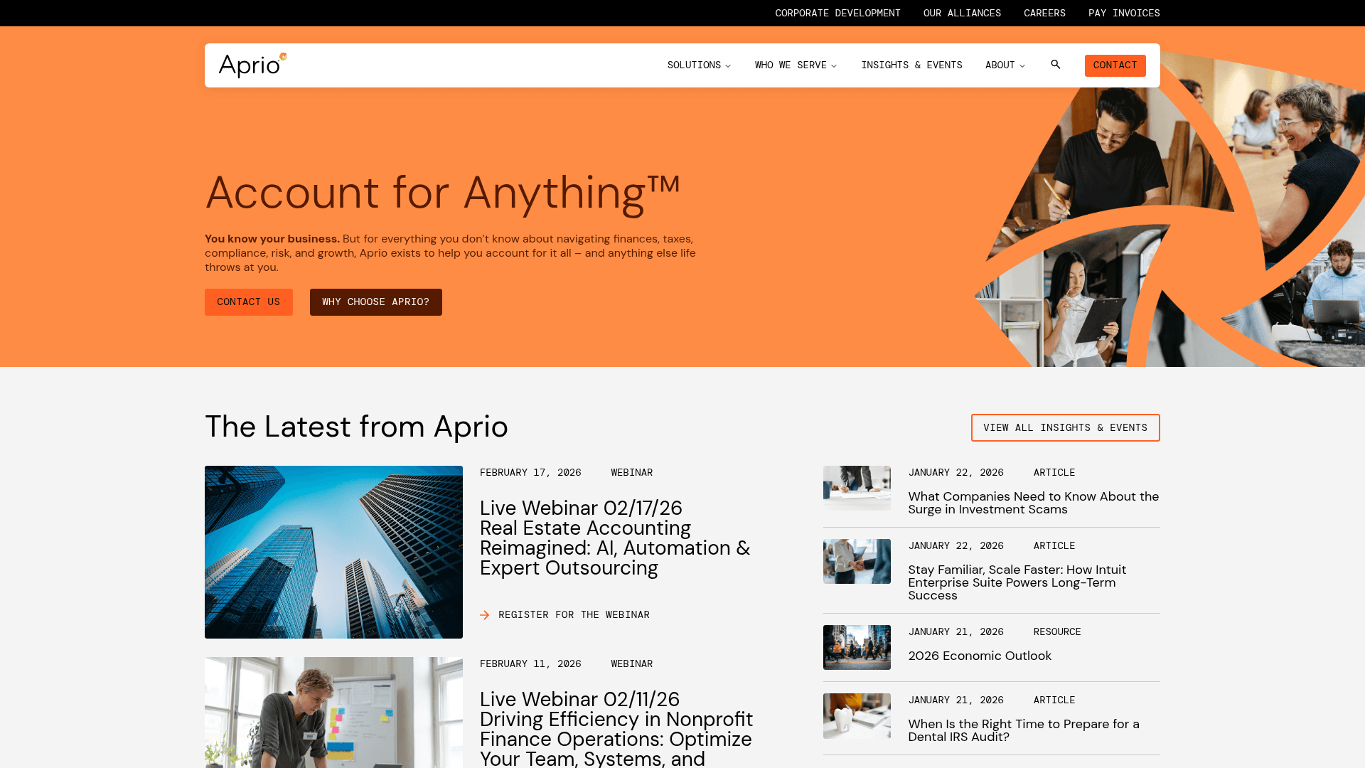 Aprio website screenshot