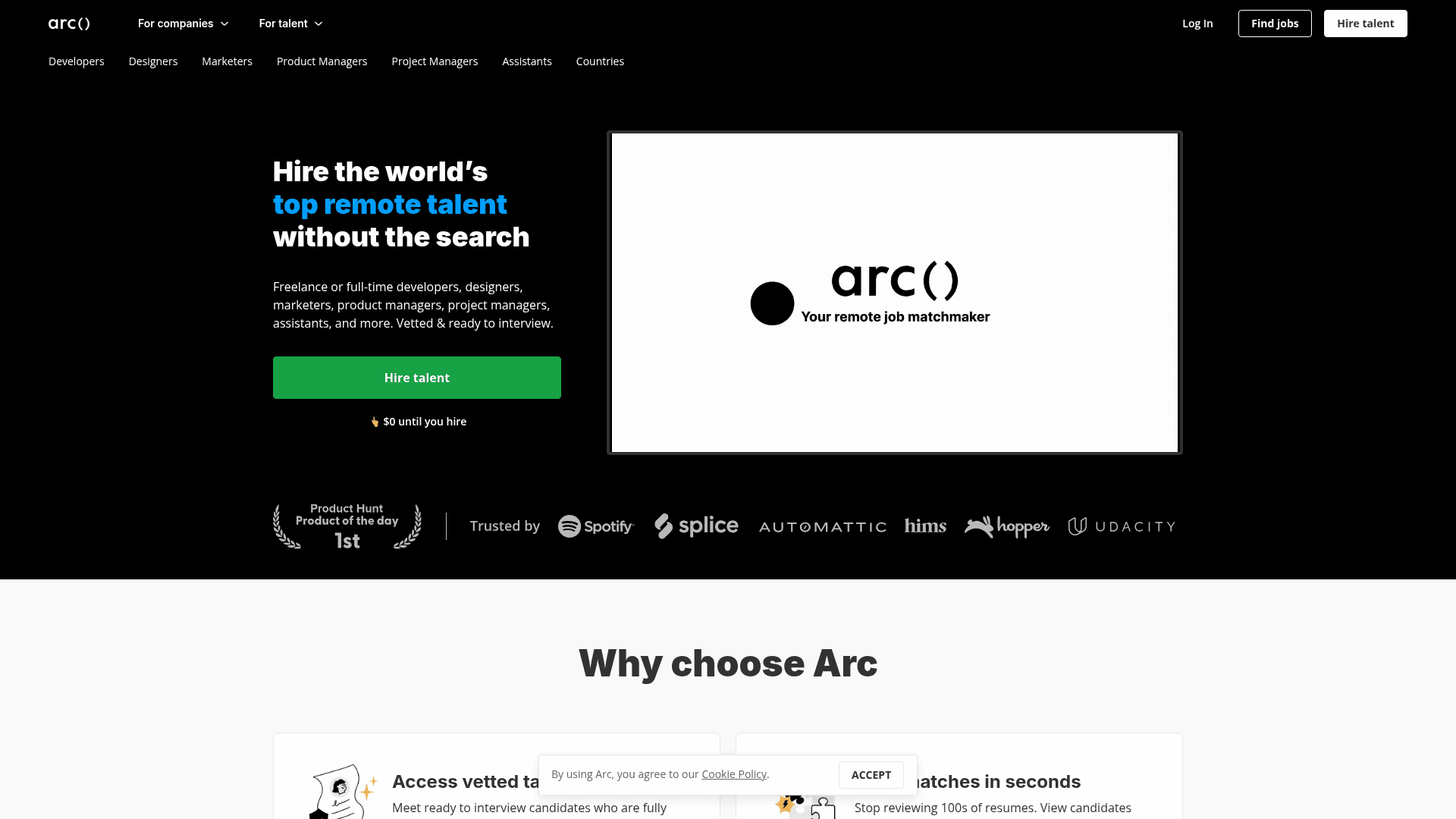 Arc.dev website screenshot
