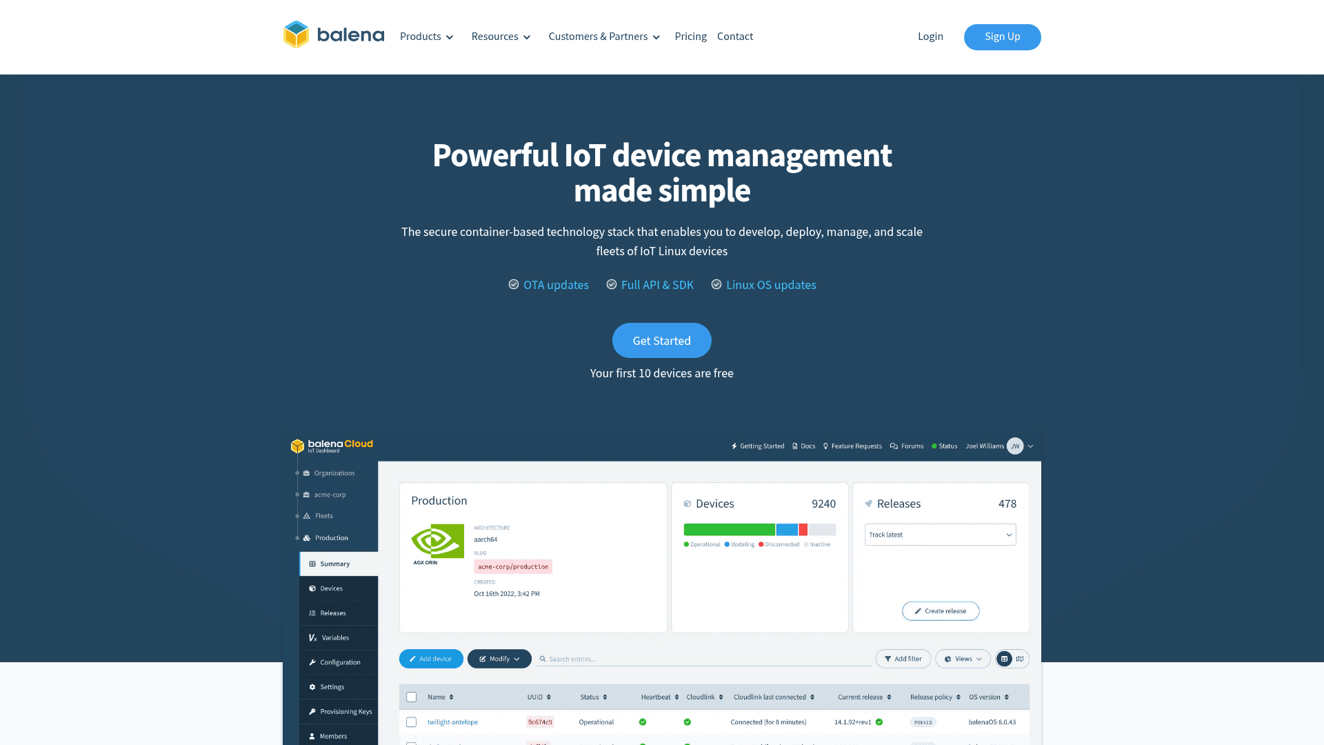 Balena website screenshot