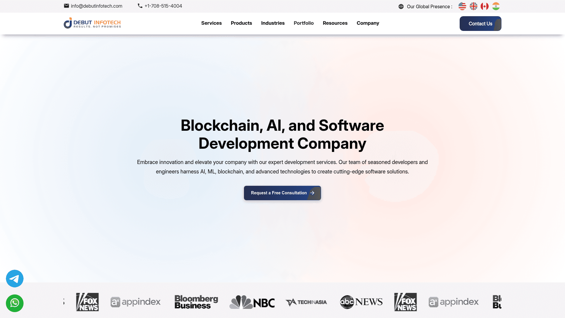 Debut Infotech website screenshot
