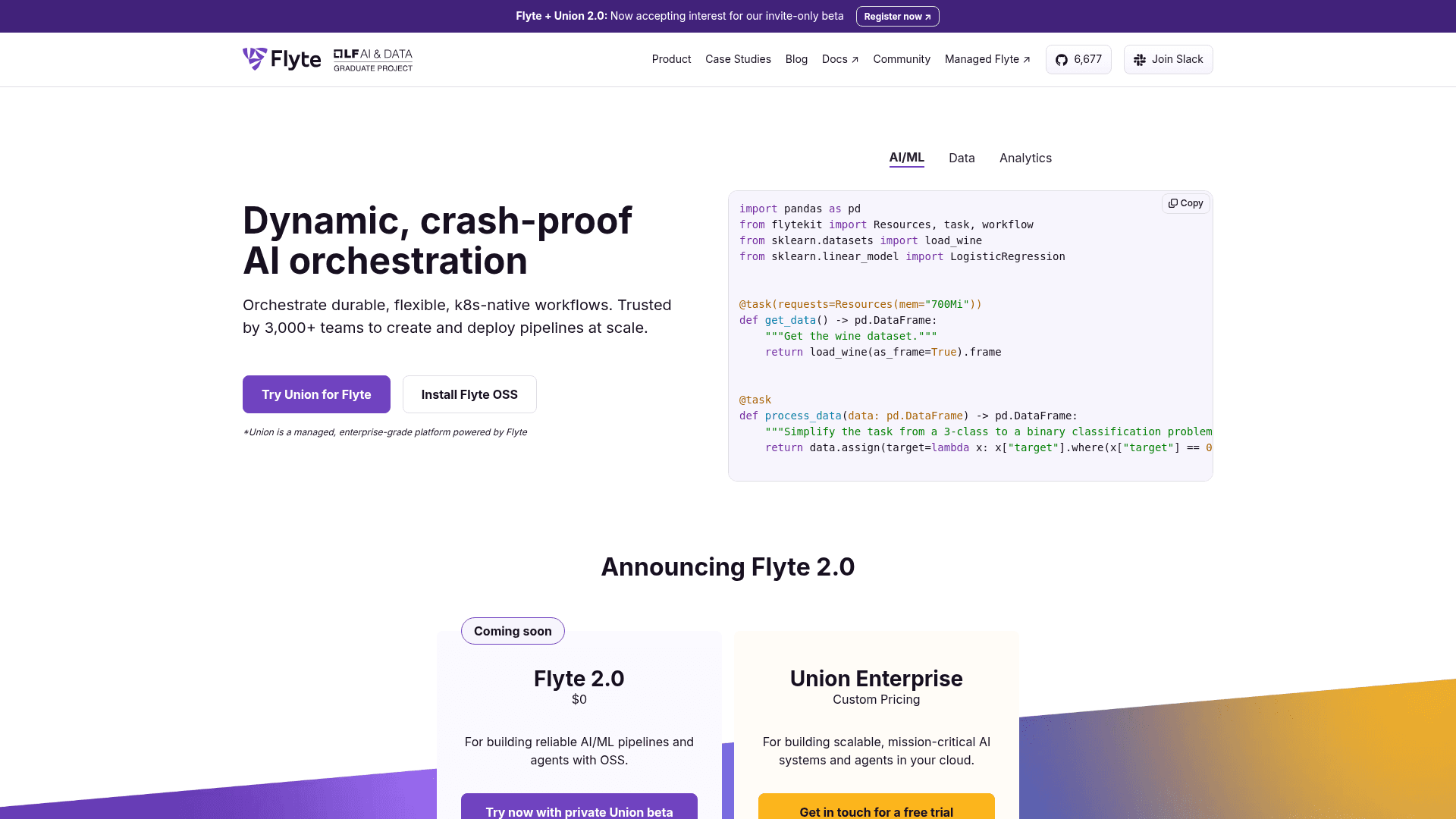 Flyte website screenshot
