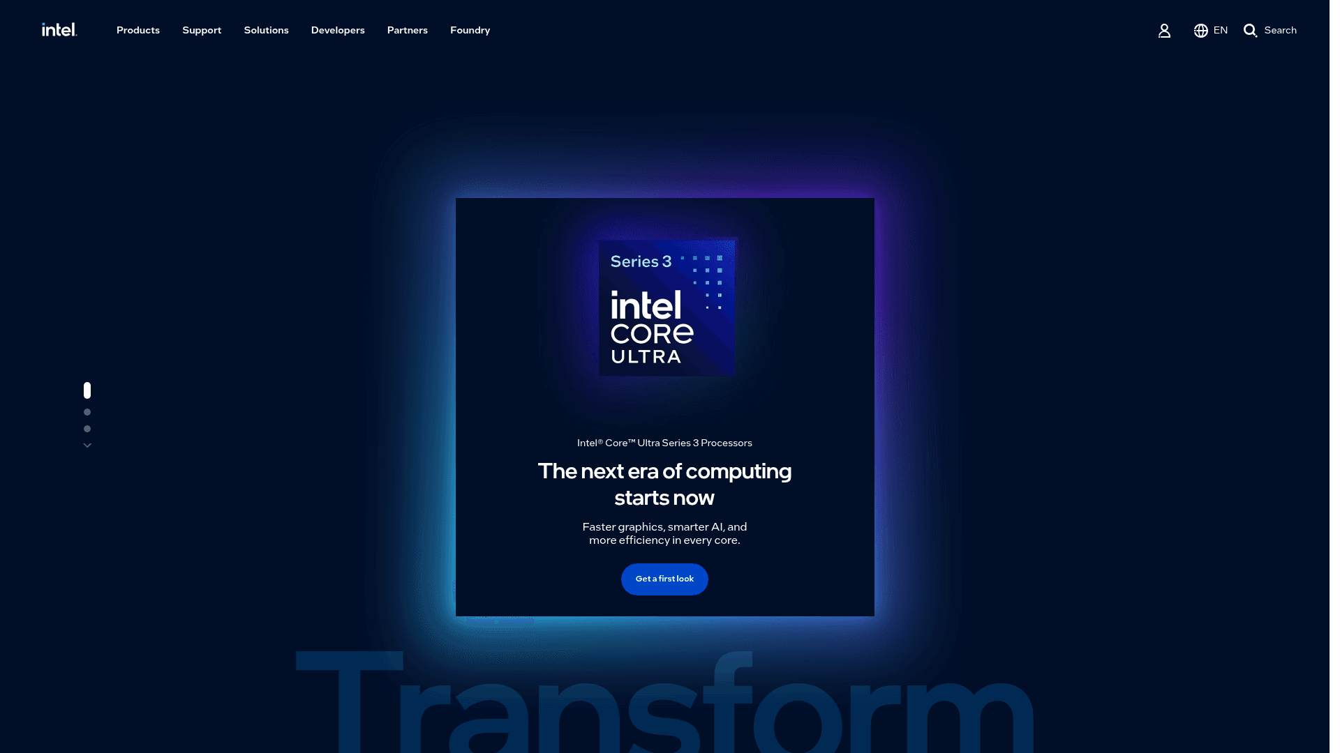 Intel website screenshot
