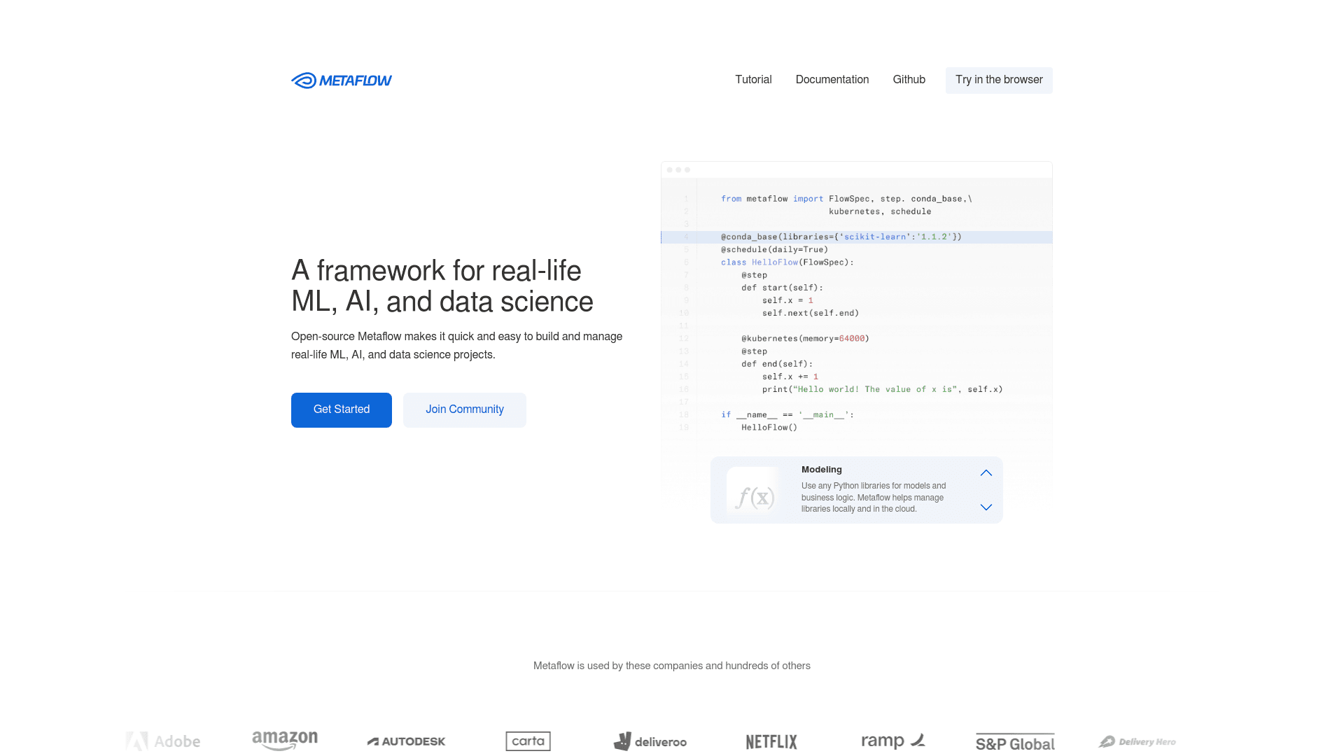 Metaflow website screenshot