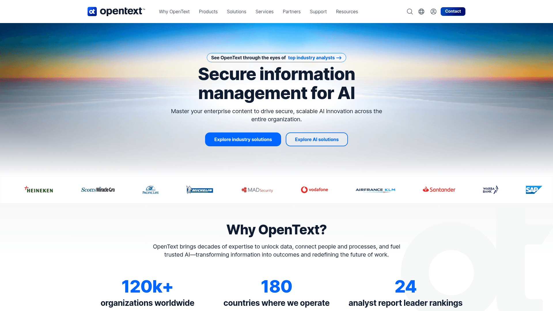 OpenText website screenshot