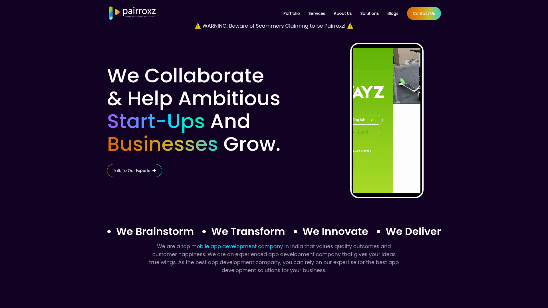 Pairroxz Technologies website screenshot