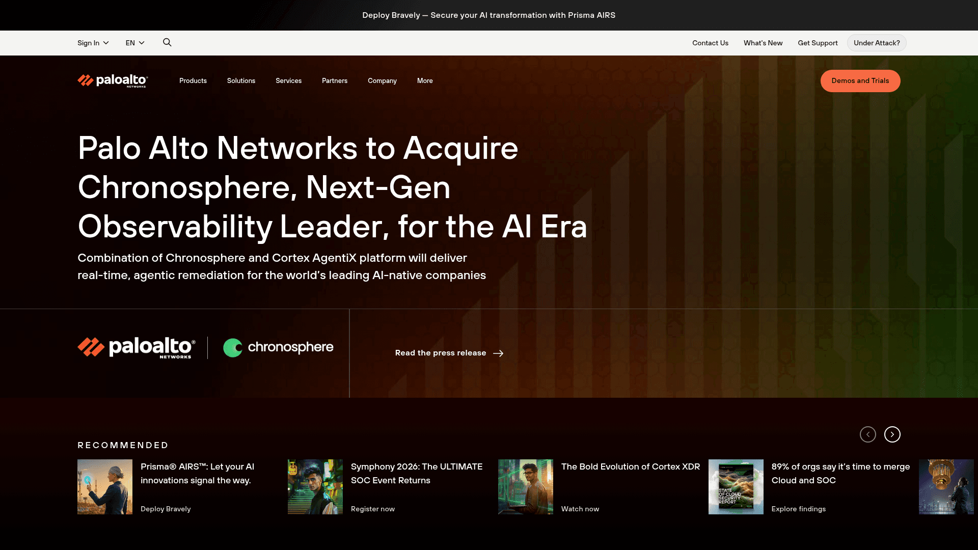 Palo Alto Networks website screenshot