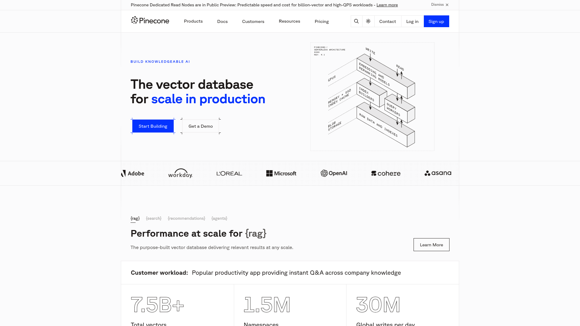 Pinecone website screenshot