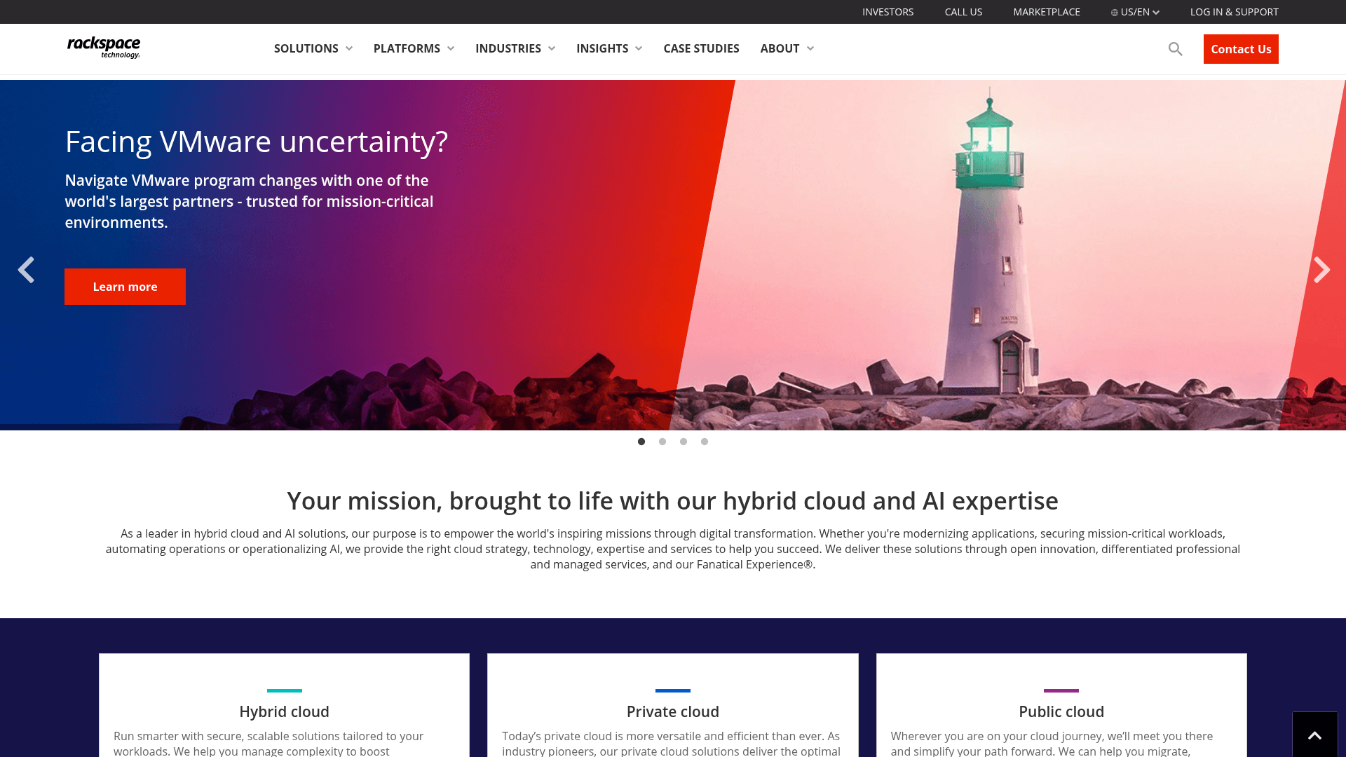 Rackspace Technology website screenshot