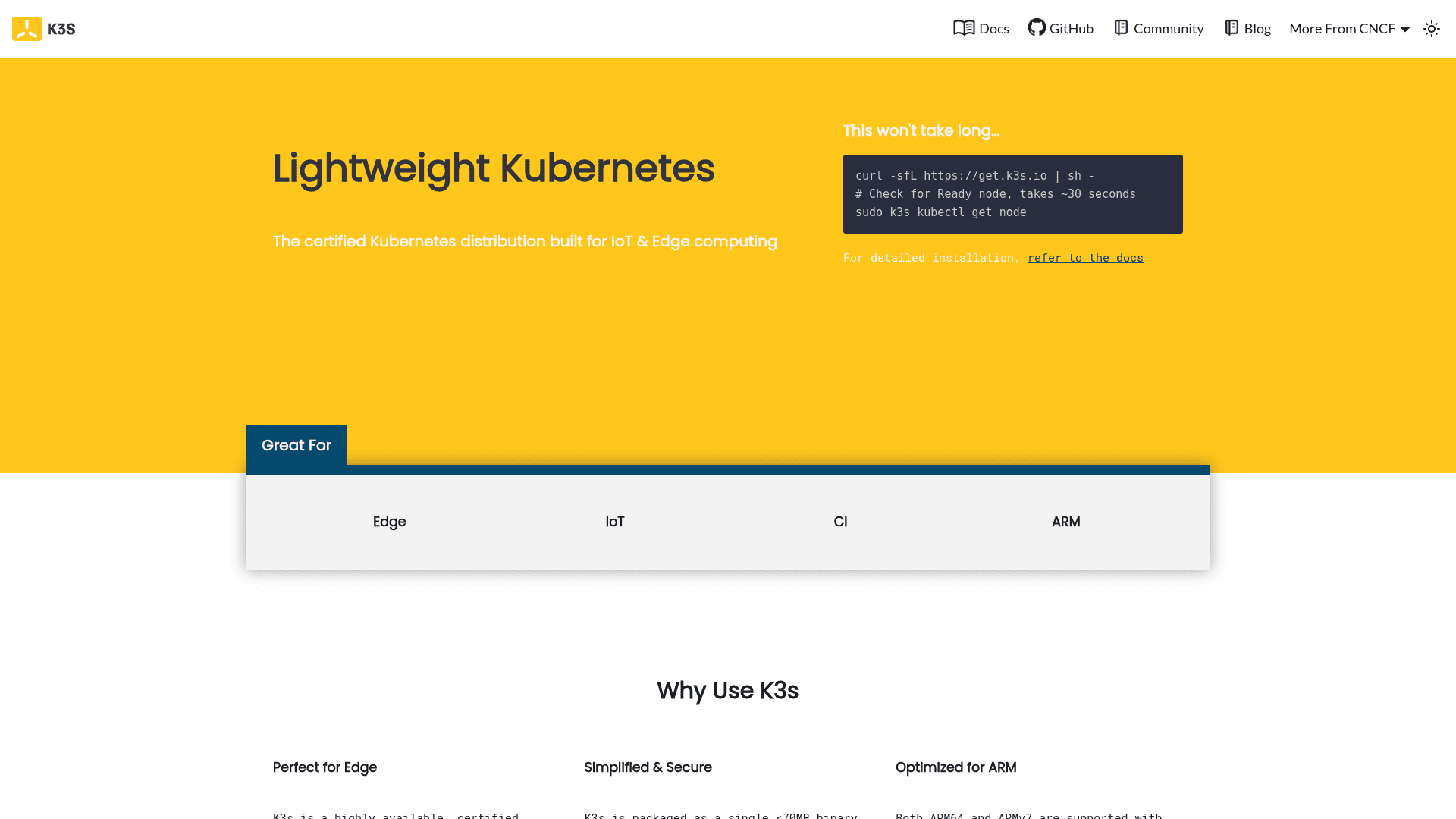 Rancher K3s website screenshot