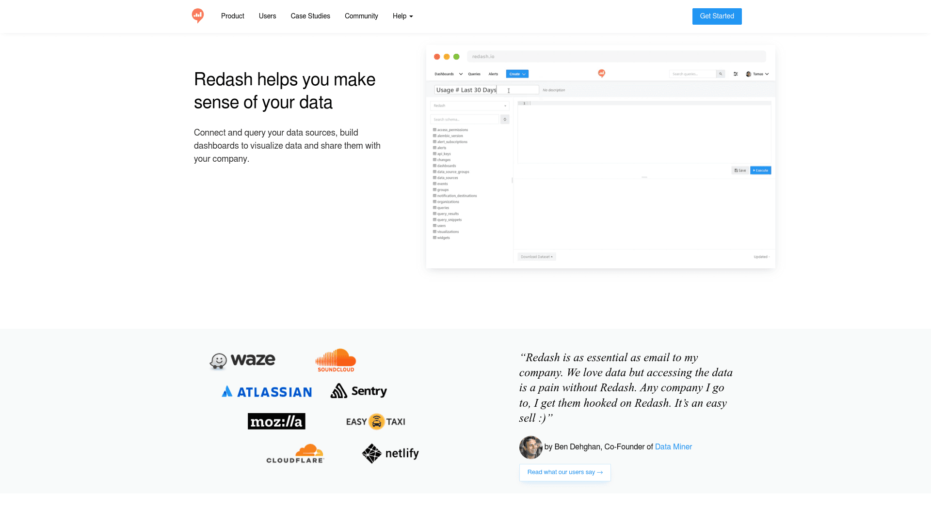 Redash website screenshot