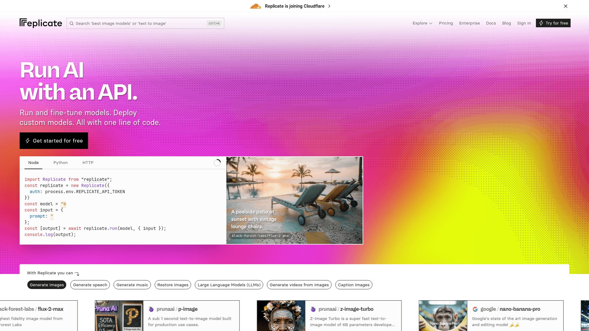 Replicate website screenshot