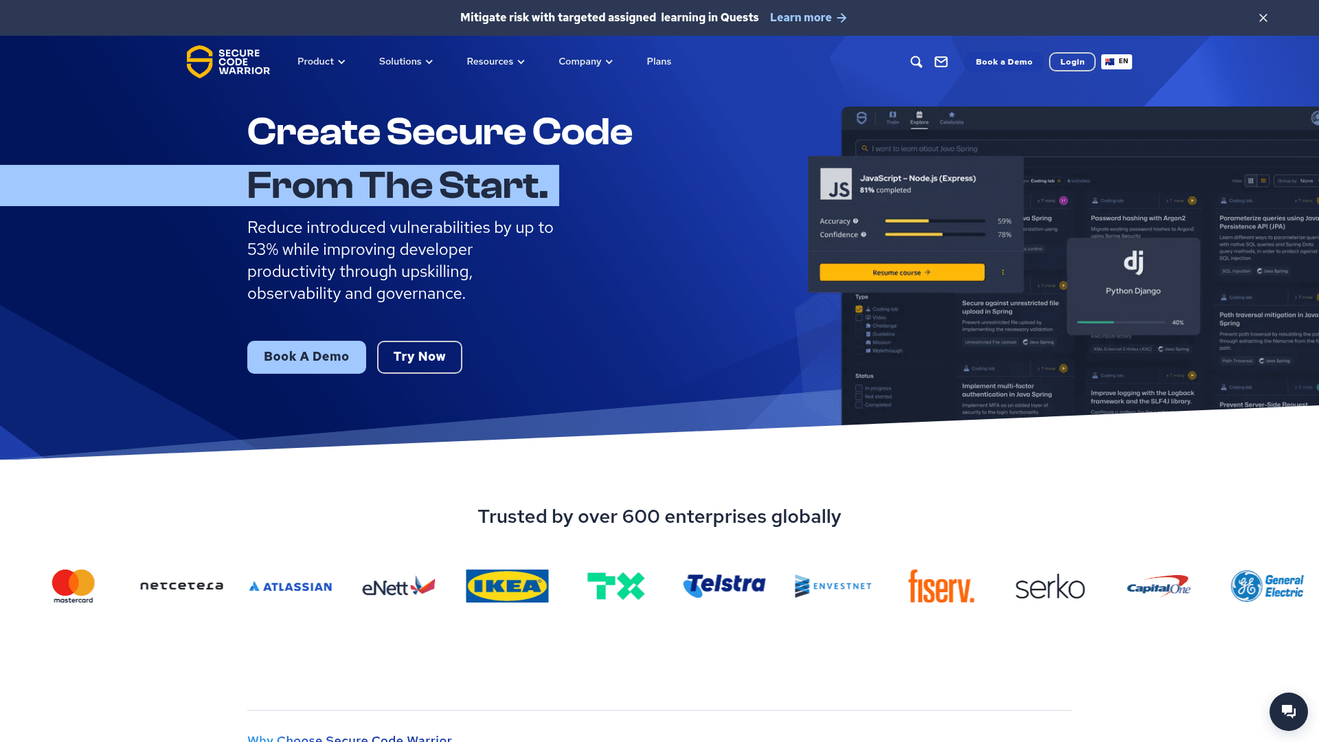 Secure Code Warrior website screenshot
