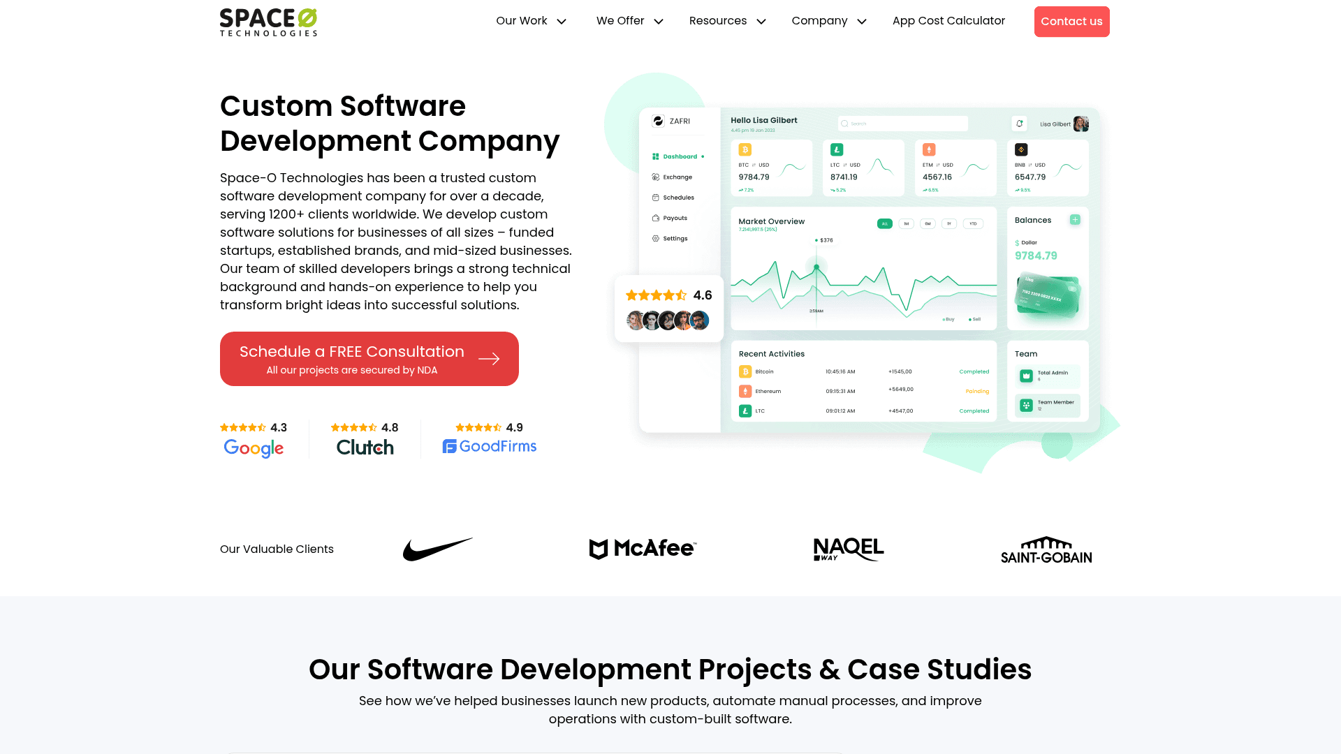 SpaceO Technologies website screenshot