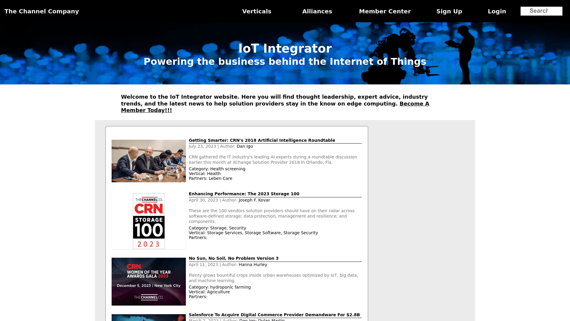 The IoT Integrator website screenshot