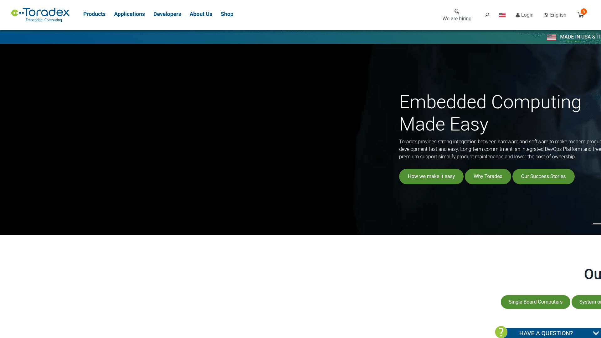 Toradex website screenshot